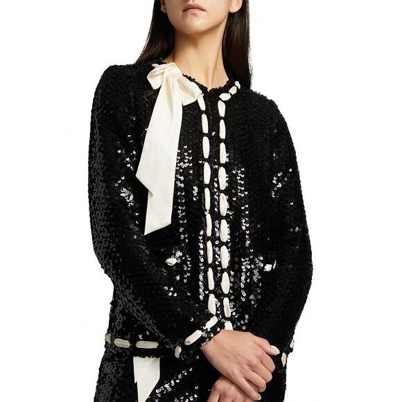 NEW LOVESHACKFANCY rosina ribbon sequin jacket in black - Picture 4 of 6